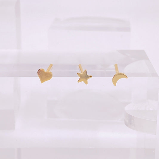 Micro Heart, Star, & Moon Stud