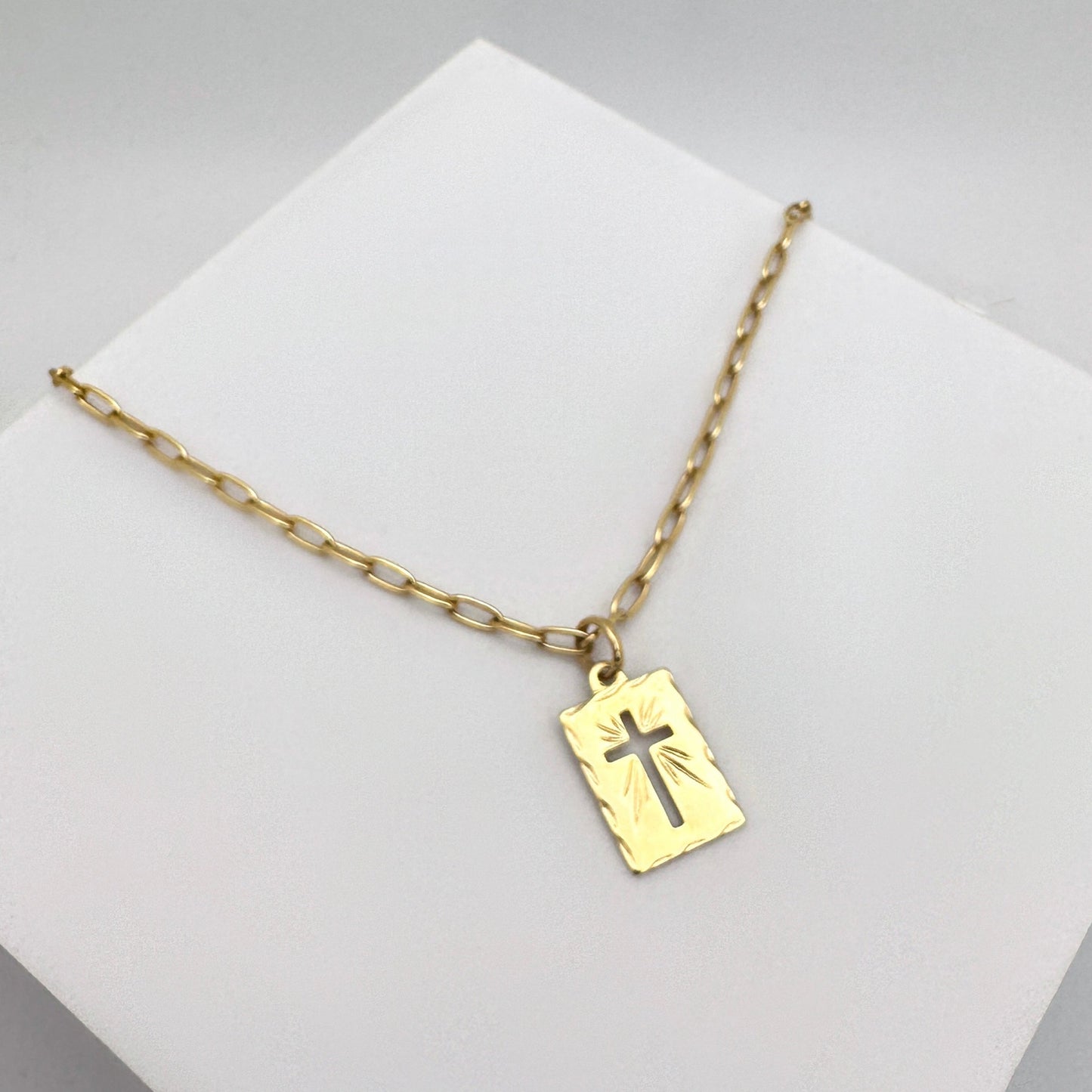 Gold Cross Tag Necklace